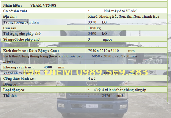 Veam VT340 2017 - Xe Veam VT340s động cơ Hyundai thùng dài 6m
