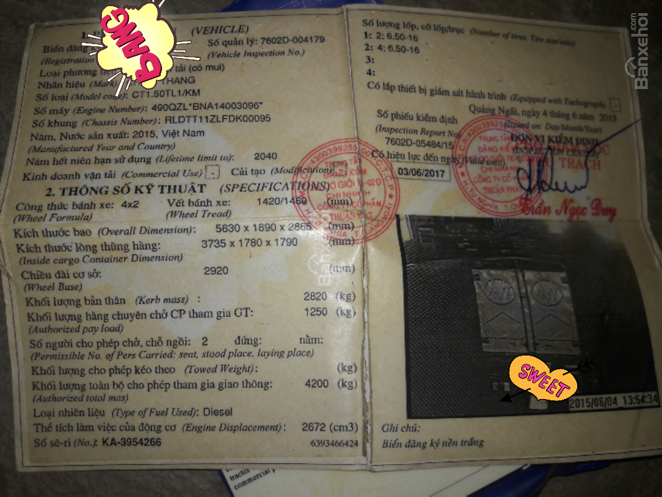 Xe tải 1 tấn - dưới 1,5 tấn 2015 - Cần bán xe tải 1T25 đời 2015 tại Quảng Ngãi