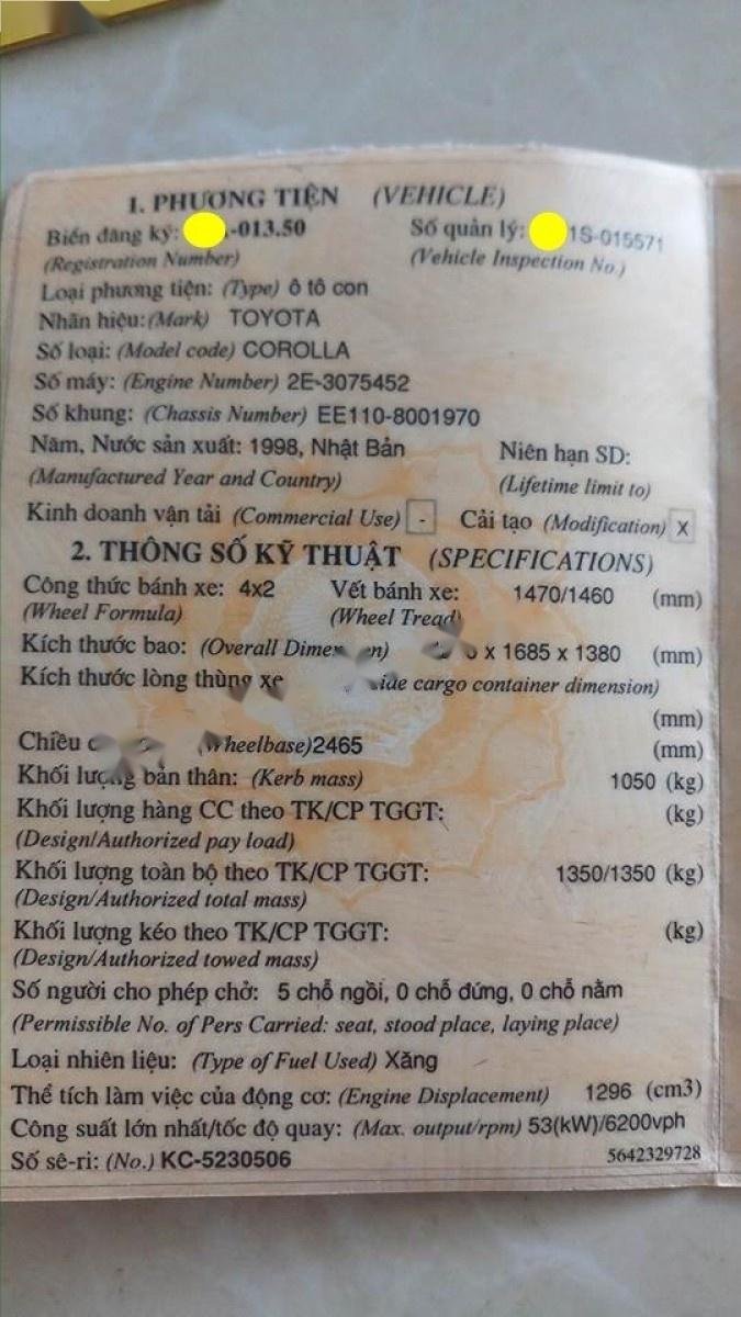 Toyota Corolla XLi 1.3 MT 1998 - Chính chủ bán Toyota Corolla XLi 1.3 MT đời 1998, màu trắng, nhập khẩu