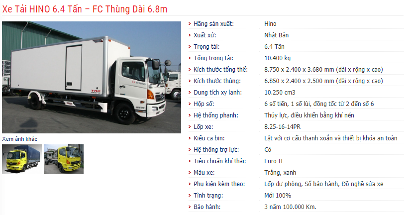 Hino FC 2017 - Xe tải Hino FC 6,4 tấn đời 2017, màu trắng