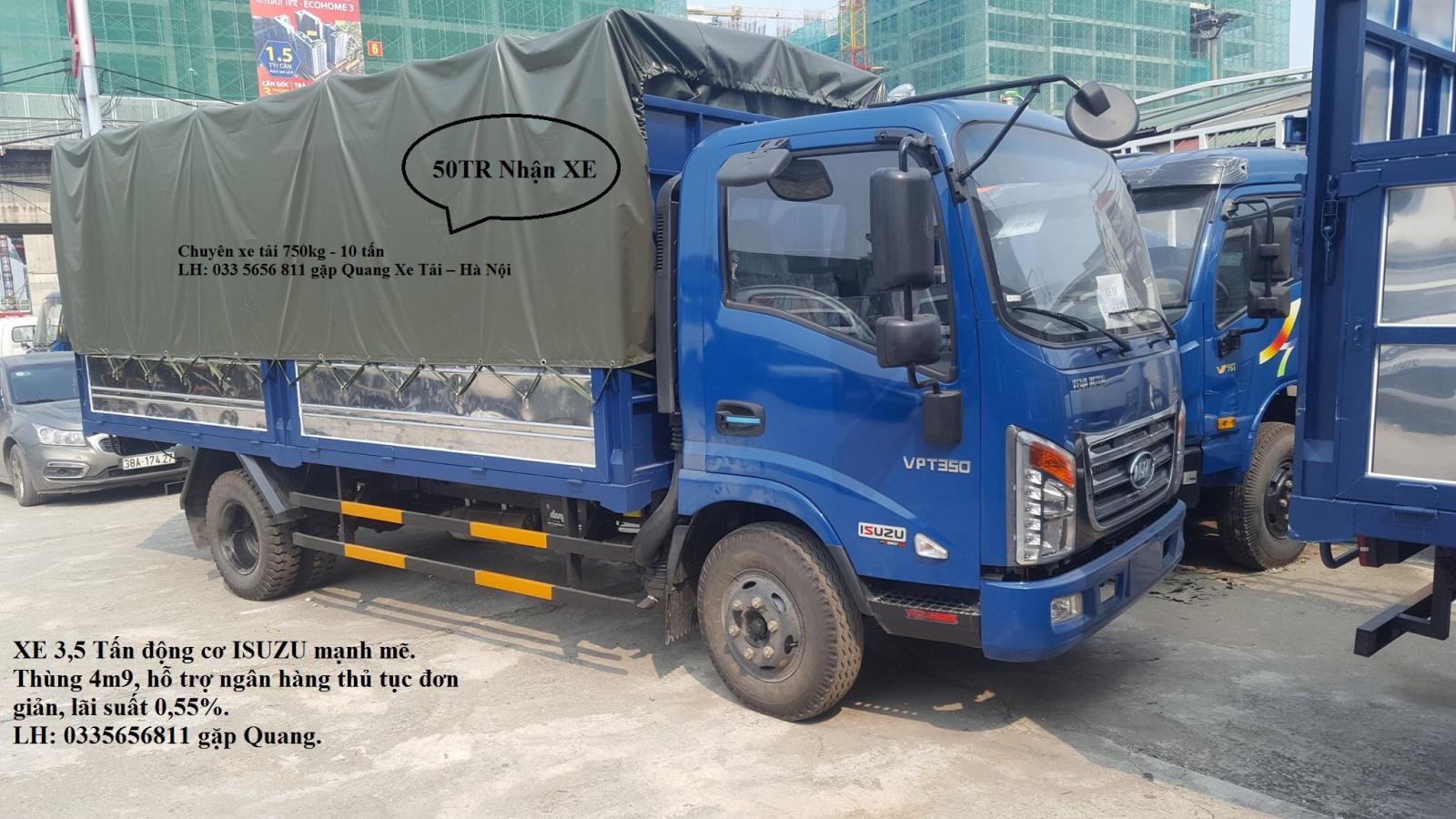 Veam VT350 2019 - Bán ô tô Veam VT350 đời 2019,3,5 tấn thùng dài 4m9, màu xanh lam, hỗ trợ 50tr nhận xe lãi ngân hàng 0,55%