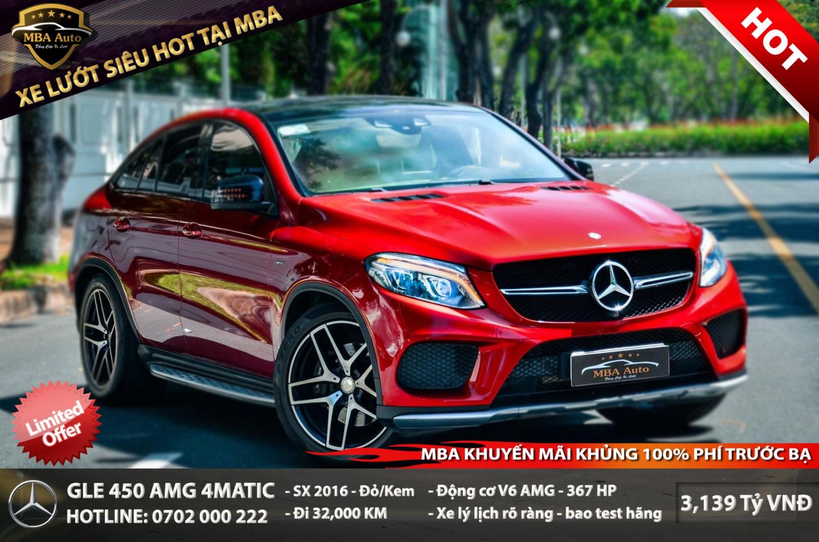 Mercedes-Benz GLE-Class 2016 - Cần bán lại chiếc Mercedes-Benz GLE 450 4Matic, sản xuất 2016, màu đỏ, xe nhập