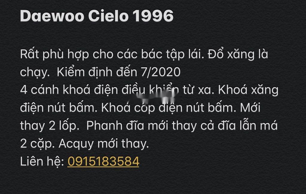 Daewoo Cielo 1996 - Cần bán gấp Daewoo Cielo 1996, màu trắng, giá tốt