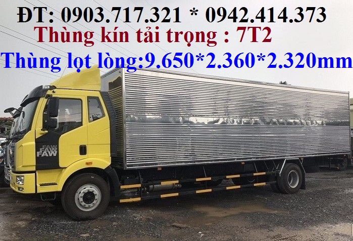 Xe tải 5 tấn - dưới 10 tấn 2019 - Bán xe tải Faw 7t2 thùng kín dài 9m65 giá tốt giao xe ngay