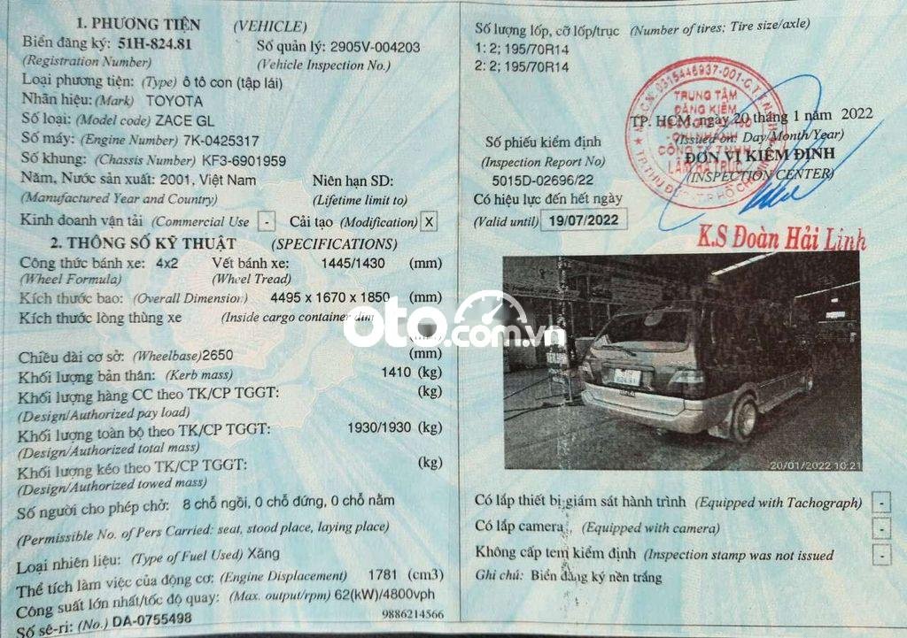 Toyota Zace GL 2001 - Cần bán Toyota Zace GL năm sản xuất 2001, giá 155tr