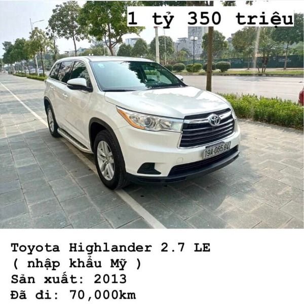 Toyota Highlander  2.7 LE 2013 - Cần bán gấp Toyota Highlander 2.7 LE năm sản xuất 2013, màu trắng, nhập khẩu nguyên chiếc