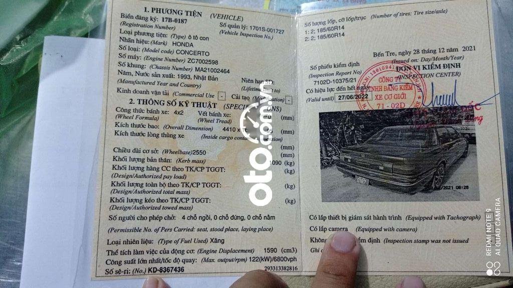 Honda Concerto   1993 - Bán Honda Concerto sản xuất năm 1993, nhập khẩu nguyên chiếc