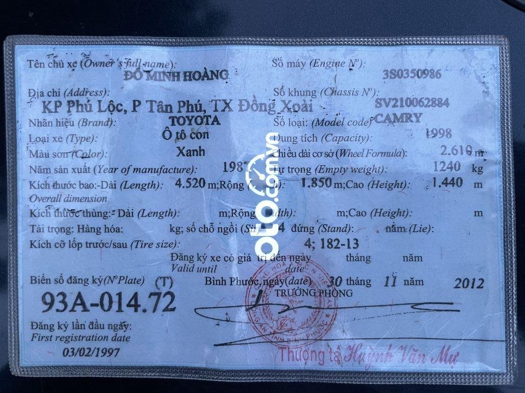 Toyota Camry 1987 - Bán Toyota Camry LE 2.4 sản xuất 1987, màu xanh lam, nhập khẩu xe gia đình, giá tốt