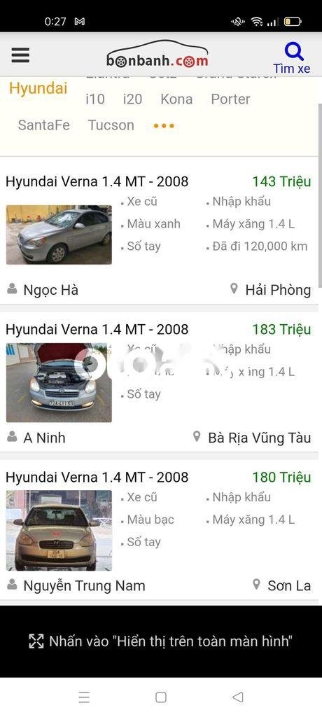 Hyundai Verna 2008 - Cần bán xe Hyundai Verna 1.4 sản xuất năm 2008, màu bạc, nhập khẩu 