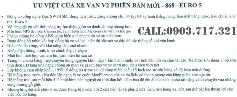 Cửu Long VAN SRM 868 2022 -  Xe tải Van SRM 868 Phát - Lộc - Phát Euro 5 động cơ Ý 1.6L