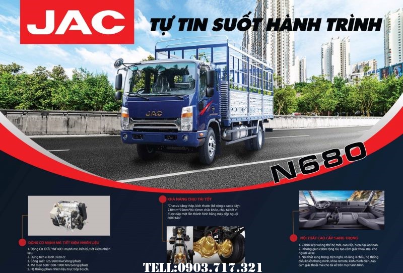 Xe tải 5 tấn - dưới 10 tấn 2022 - Bán xe tải Jac N680 tải 6T5 thùng dài 6m2| Jac N680 động cơ Đức