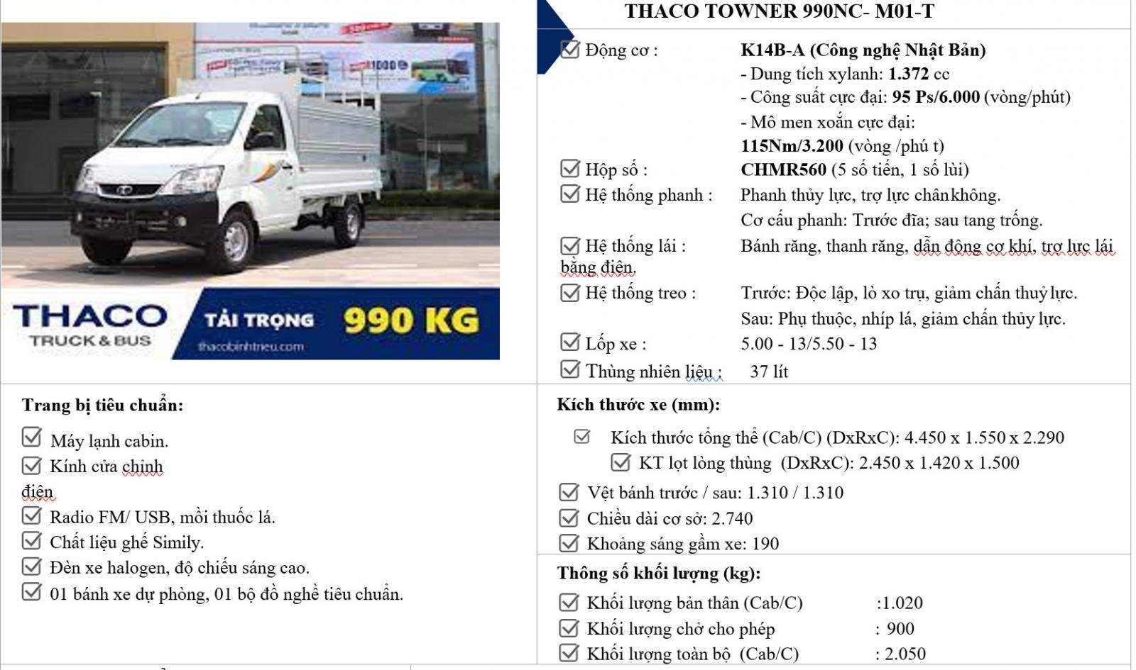 Thaco TOWNER 2023 - Thùng mui bạt
