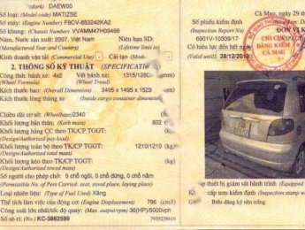 Daewoo Matiz SE 0.8 MT 2007 - Bán xe Daewoo Matiz SE 0.8 MT đời 2007, màu bạc xe gia đình