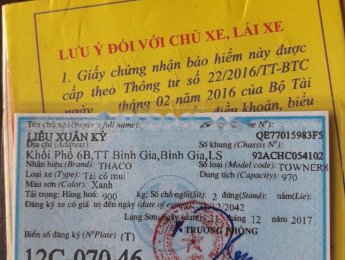 Thaco TOWNER   2017 - Thanh lý xe Thaco Towner 900kg đời 2017, màu xanh lam