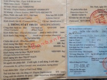 Thaco TOWNER 2011 - Bán xe cũ Thaco TOWNER sản xuất 2011, màu trắng